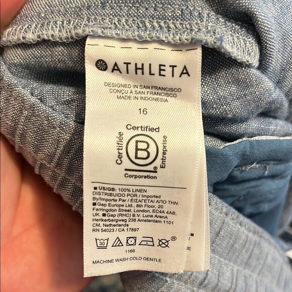 Athleta Retreat Linen Wide Leg Pants Blue Linen Pockets Boho Minimalist Coastal - Picture 9 of 16